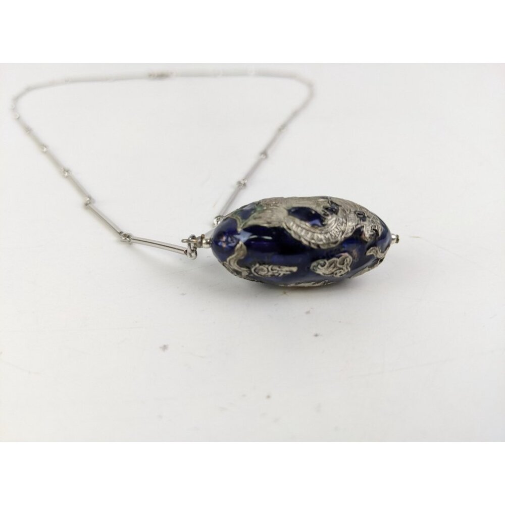 Vintage Cloissone Sterling Silver Dragon Pendant Oval 1.5" - Picture 5 of 11